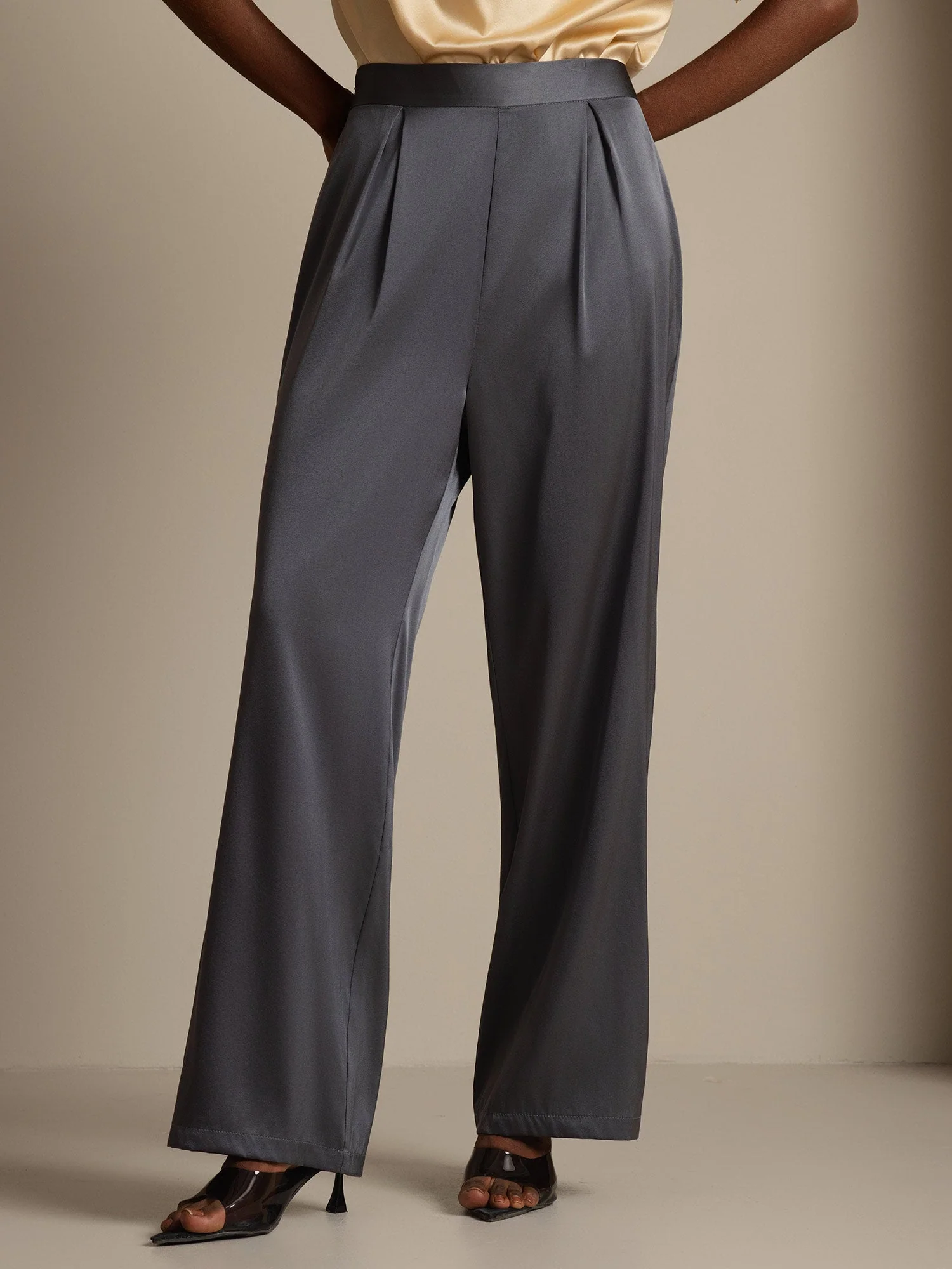 19Momme Silk High Waist Wide Leg Women's Pants - Image 9
