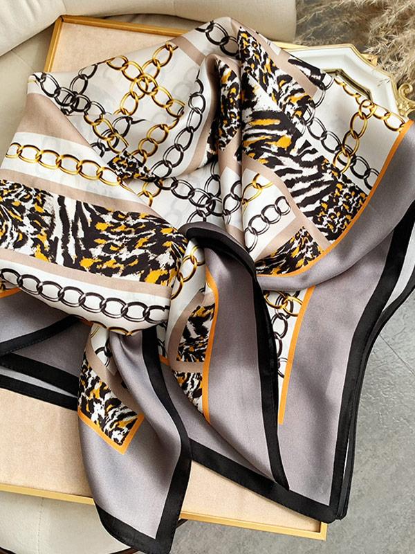 Chain Pattern Silk Square Scarf 88x88cm - Image 2