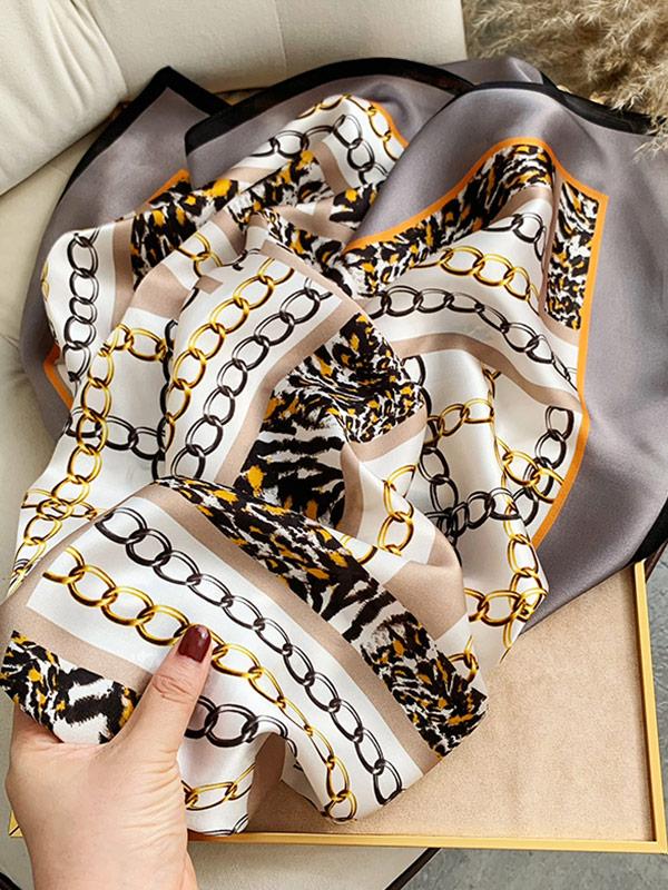 Chain Pattern Silk Square Scarf 88x88cm - Image 3