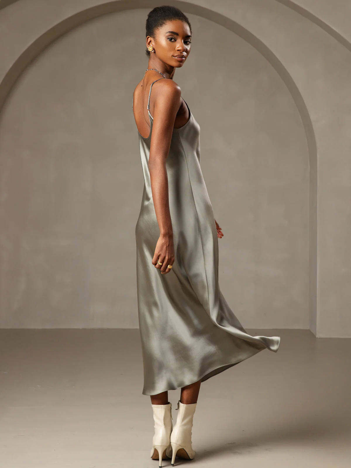 Pure Silk Spaghetti Strap V-neck Midi Nightgown - Image 27