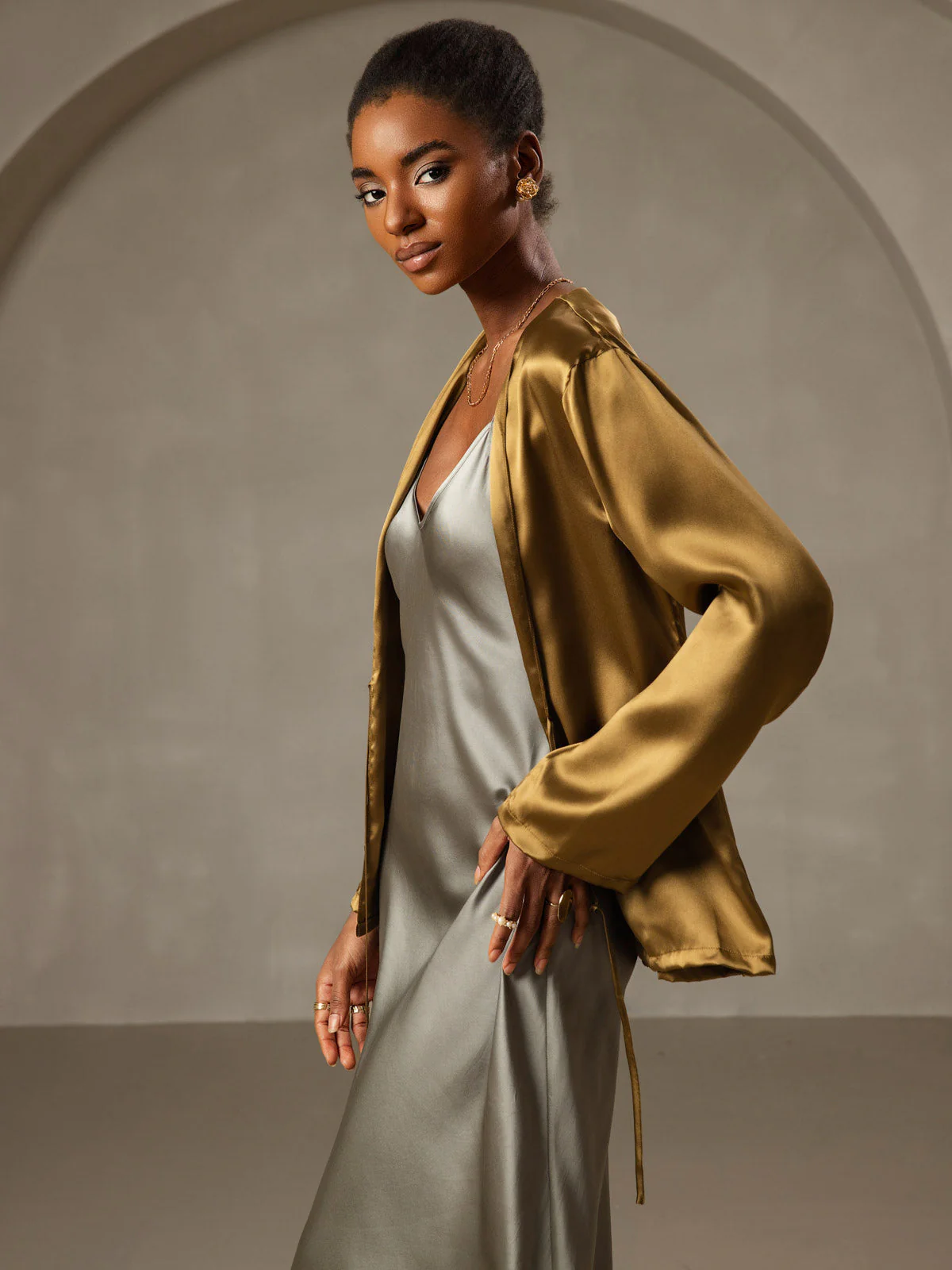 Pure Silk Spaghetti Strap V-neck Midi Nightgown - Image 31