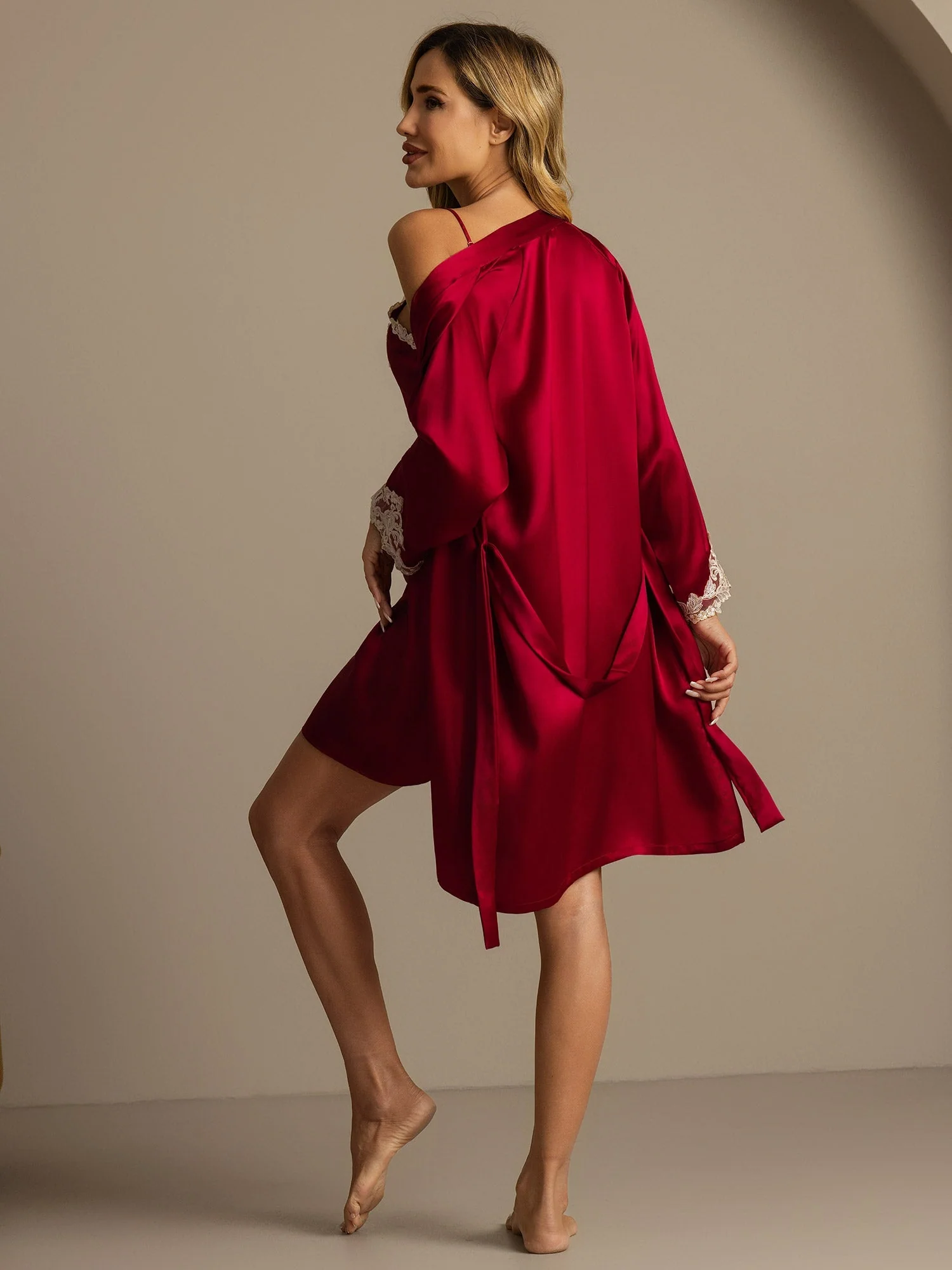 Elegant Pure Silk Nightgown & Robe Set 2Pcs - Image 8