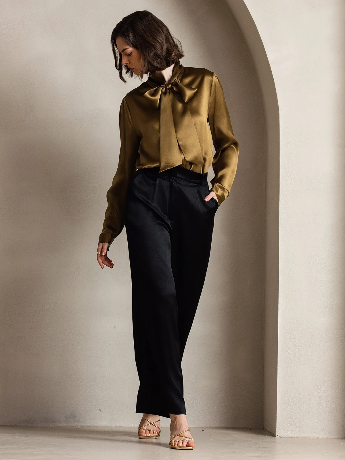 19Momme Silk High Waist Boot Cut Women's Pants - Image 15