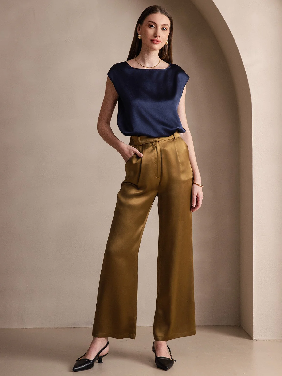 19Momme Silk High Waist Boot Cut Women's Pants - Image 8