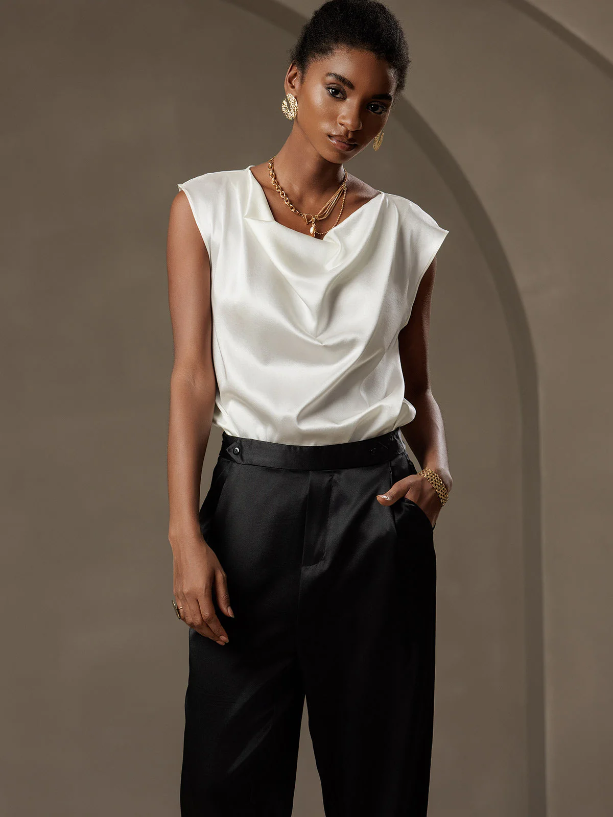 Women's 19Momme Silk High Waist Tapered Pants - Image 11