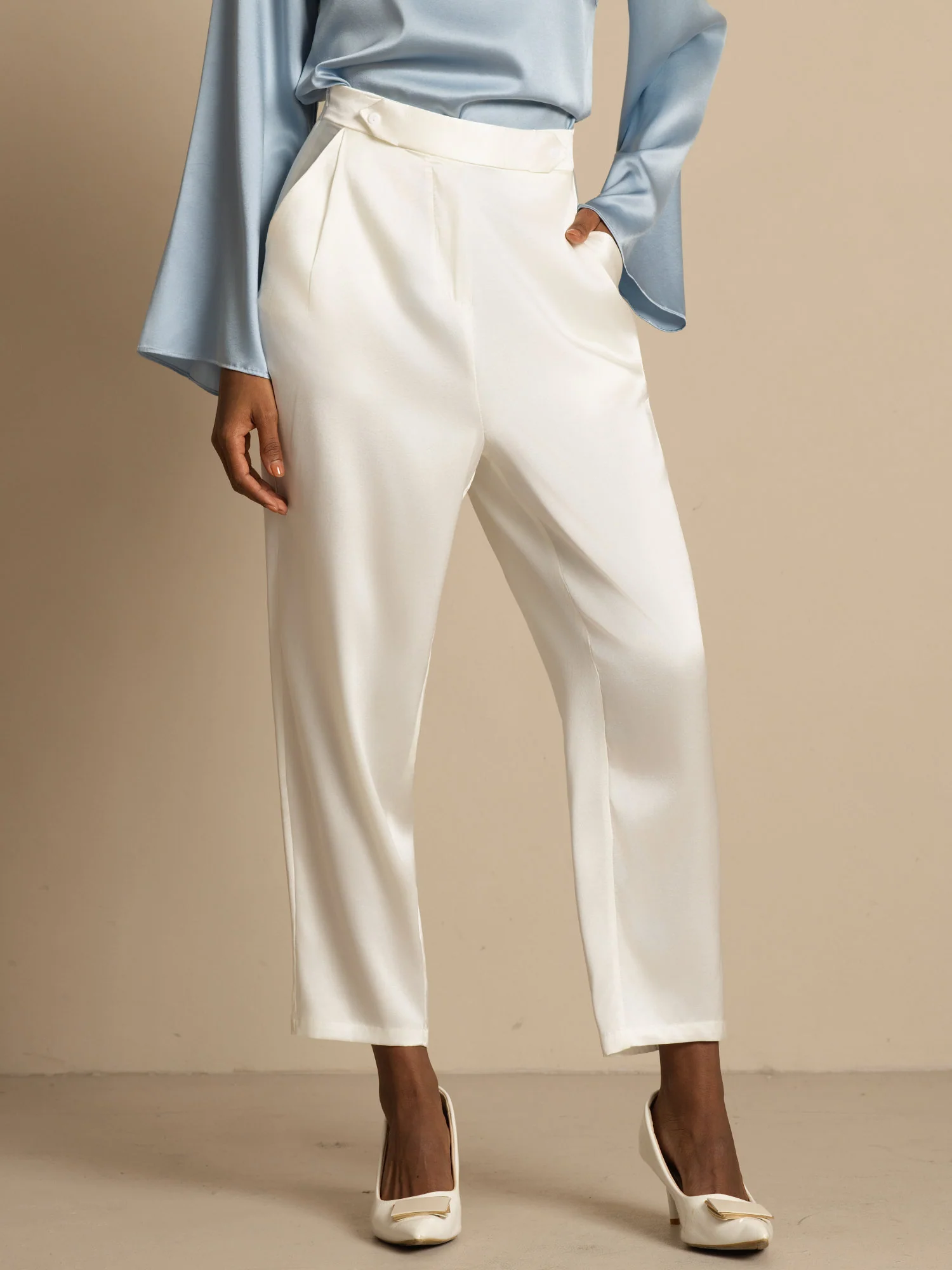 Women's 19Momme Silk High Waist Tapered Pants - Image 17