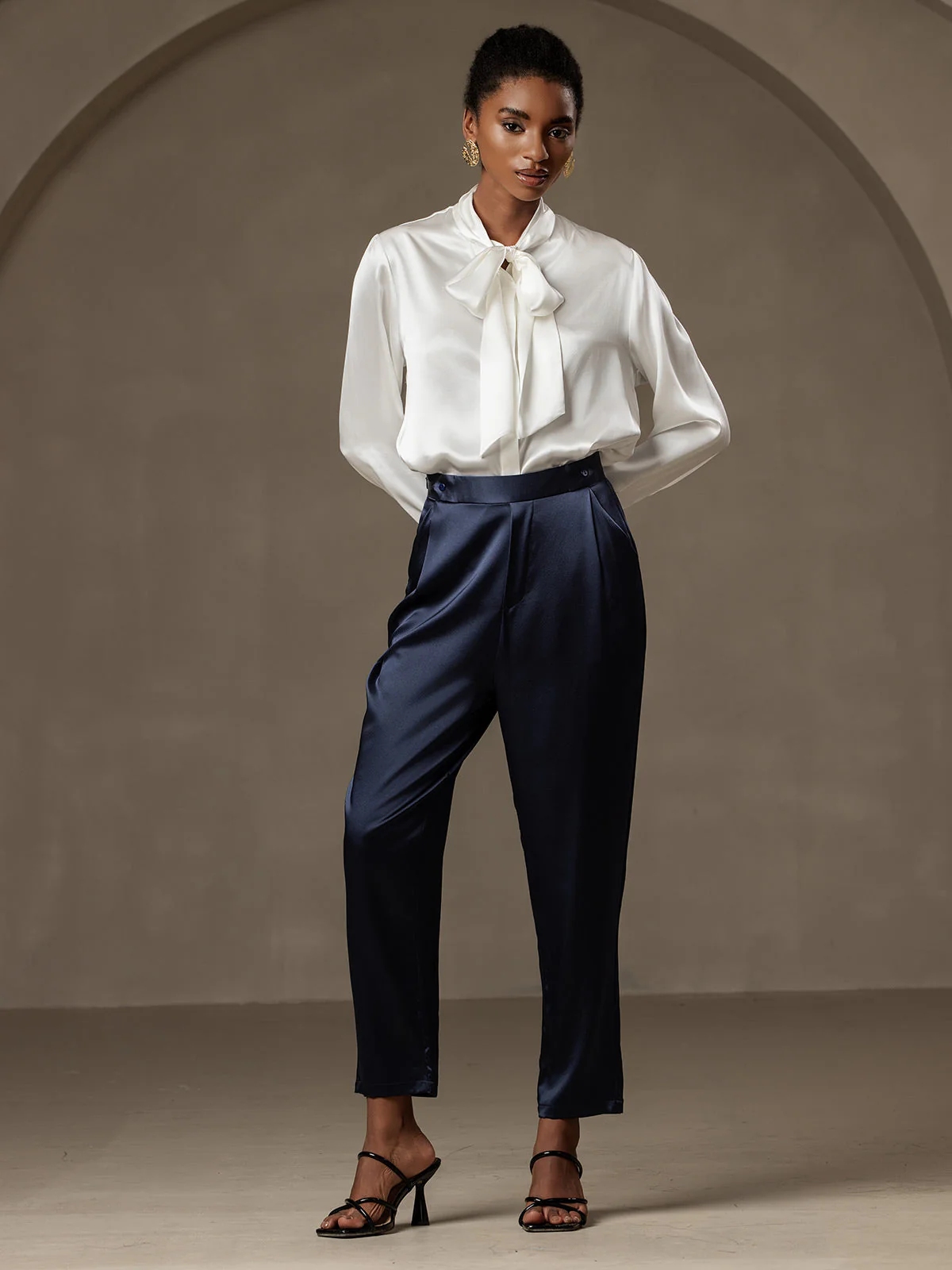 Women's 19Momme Silk High Waist Tapered Pants - Image 6