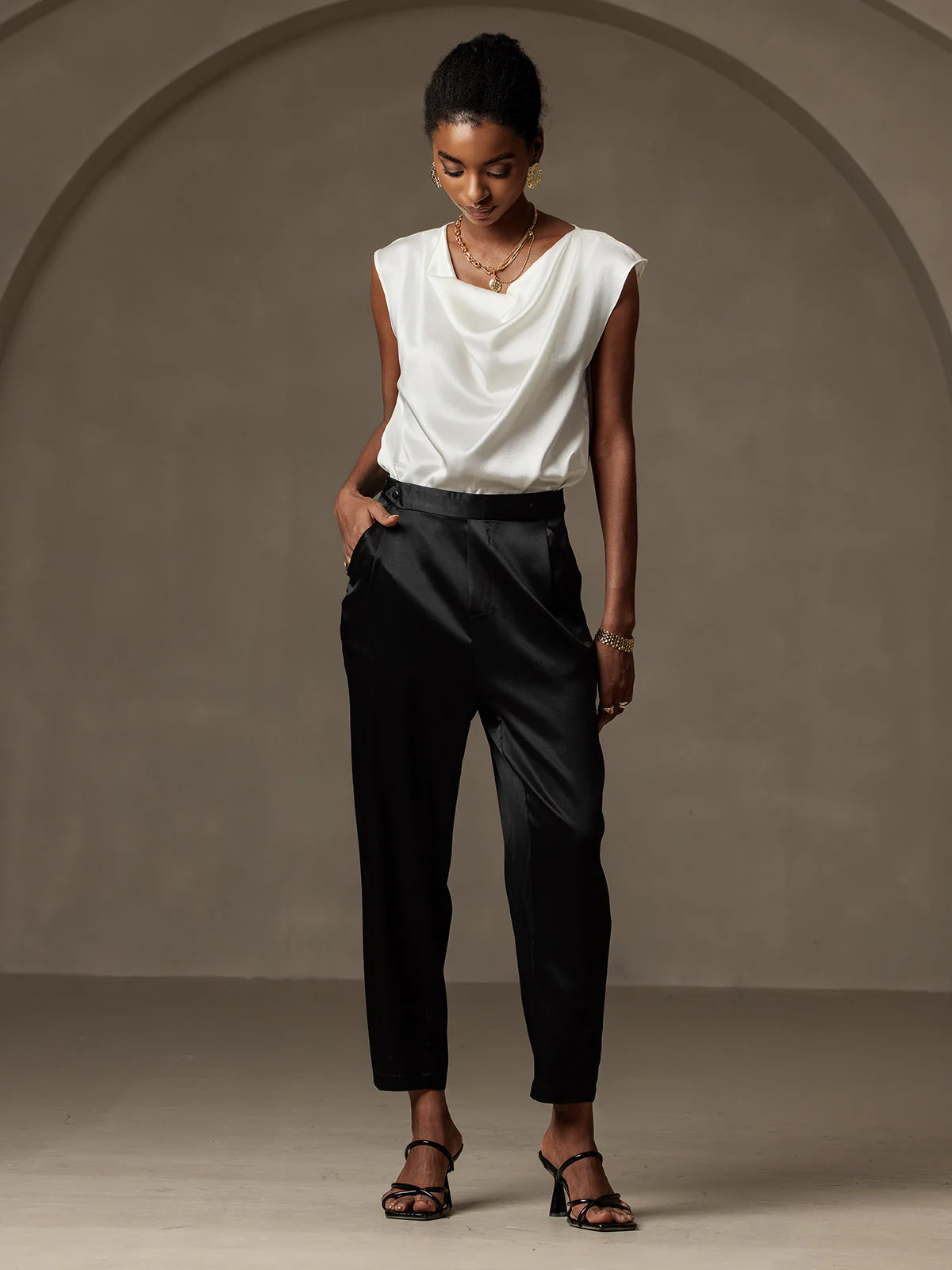 Women's 19Momme Silk High Waist Tapered Pants - Image 7