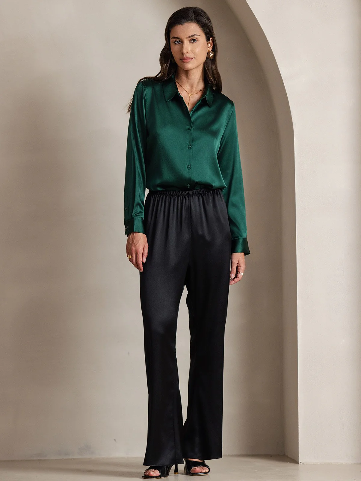 19Momme Silk Wide Leg Women's Pants with Elastic Waist Design - Image 15