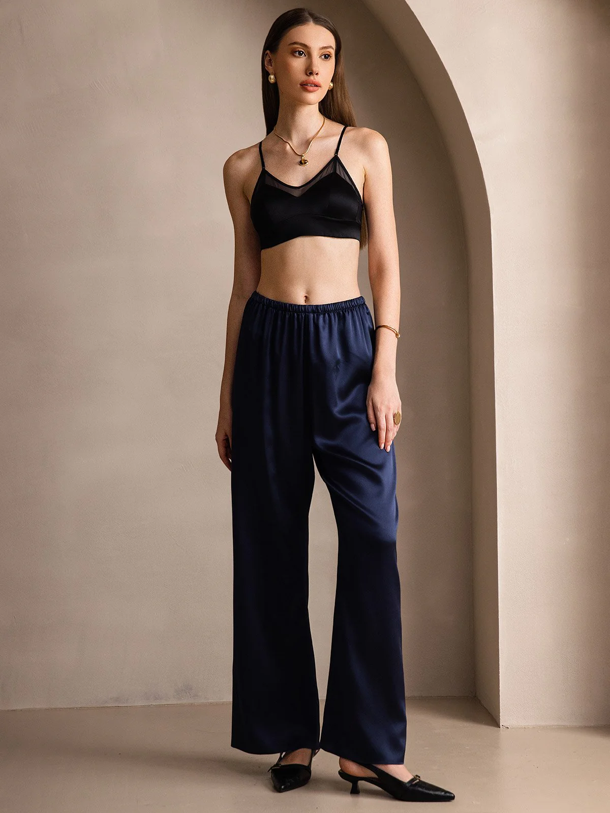 19Momme Silk Wide Leg Women's Pants with Elastic Waist Design - Image 24