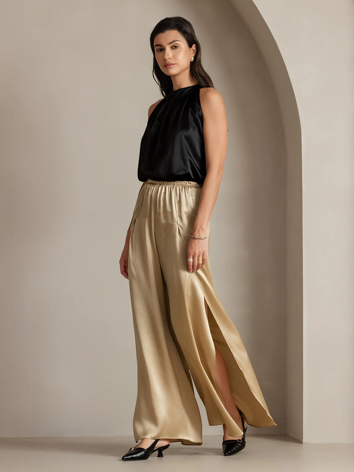 19Momme Silk Fashionable High-Slit Pants - Image 14