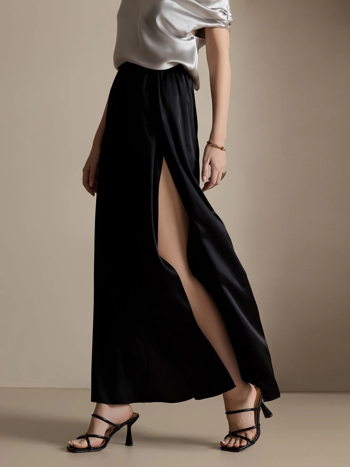19Momme Silk Fashionable High-Slit Pants - Image 17