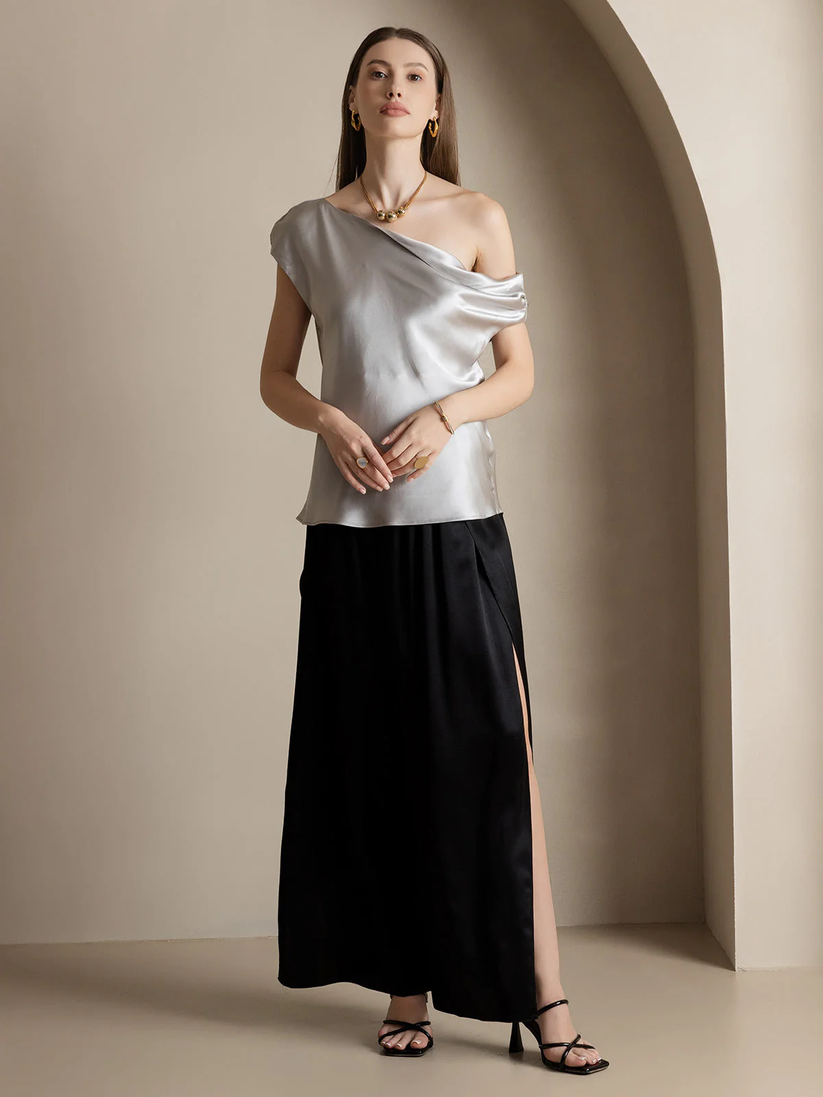 19Momme Silk Fashionable High-Slit Pants - Image 23