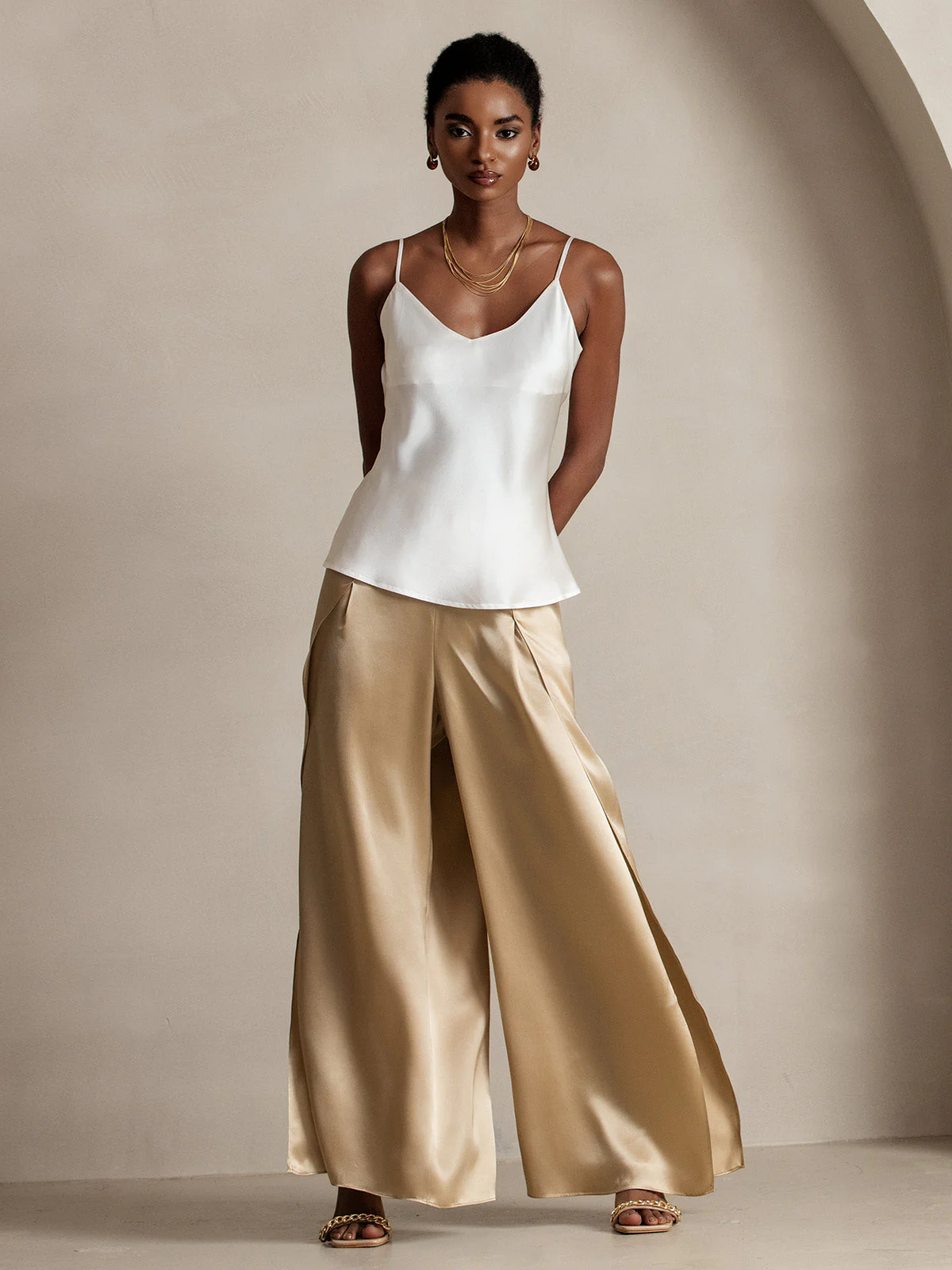 19Momme Silk Fashionable High-Slit Pants - Image 4
