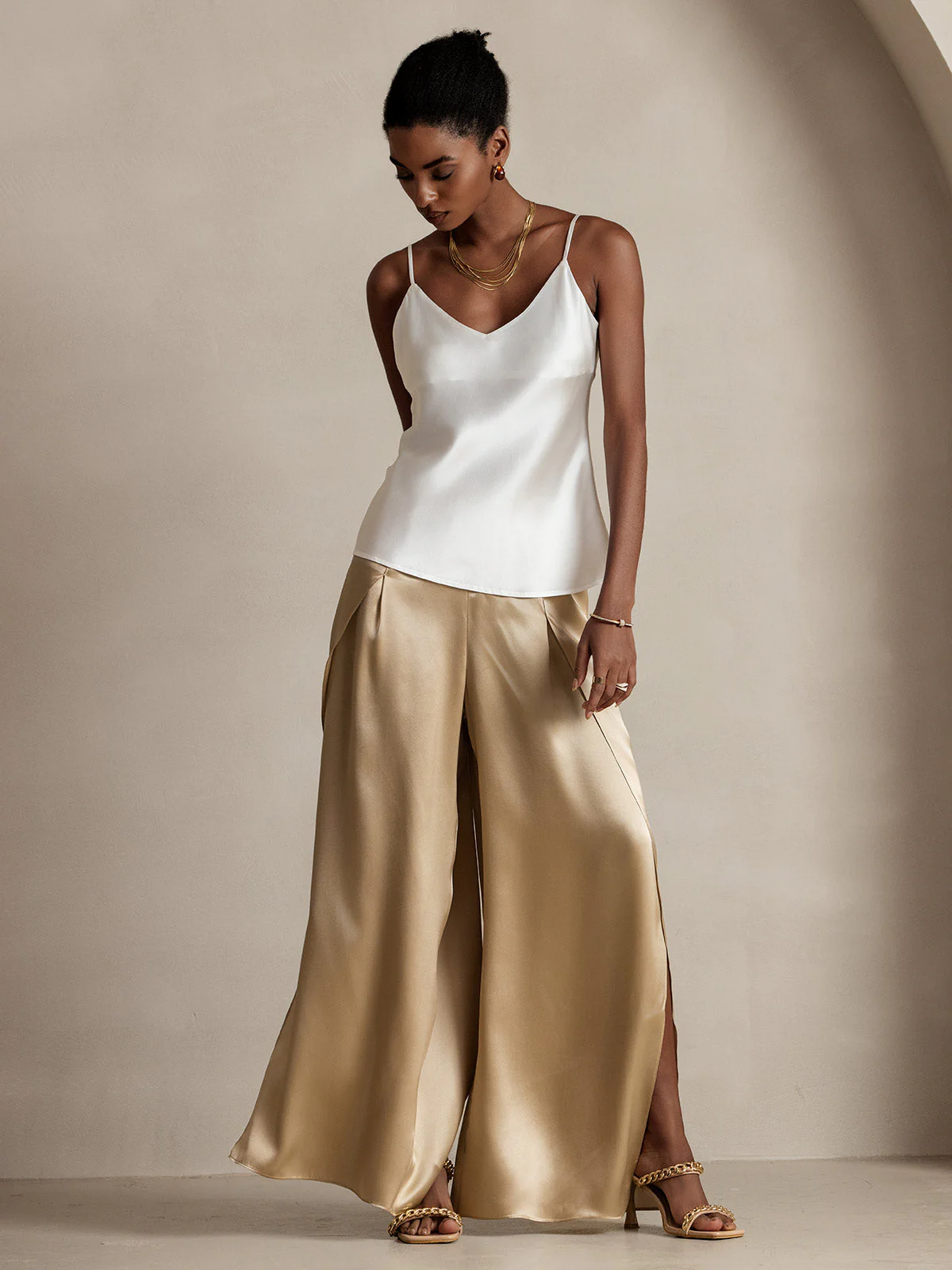 19Momme Silk Fashionable High-Slit Pants - Image 5
