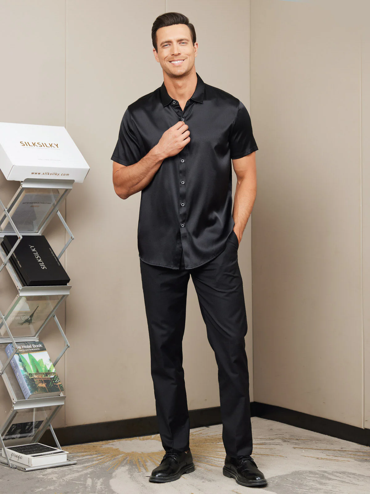19Momme Mens Classic Short Sleeve Silk Shirt - Image 22