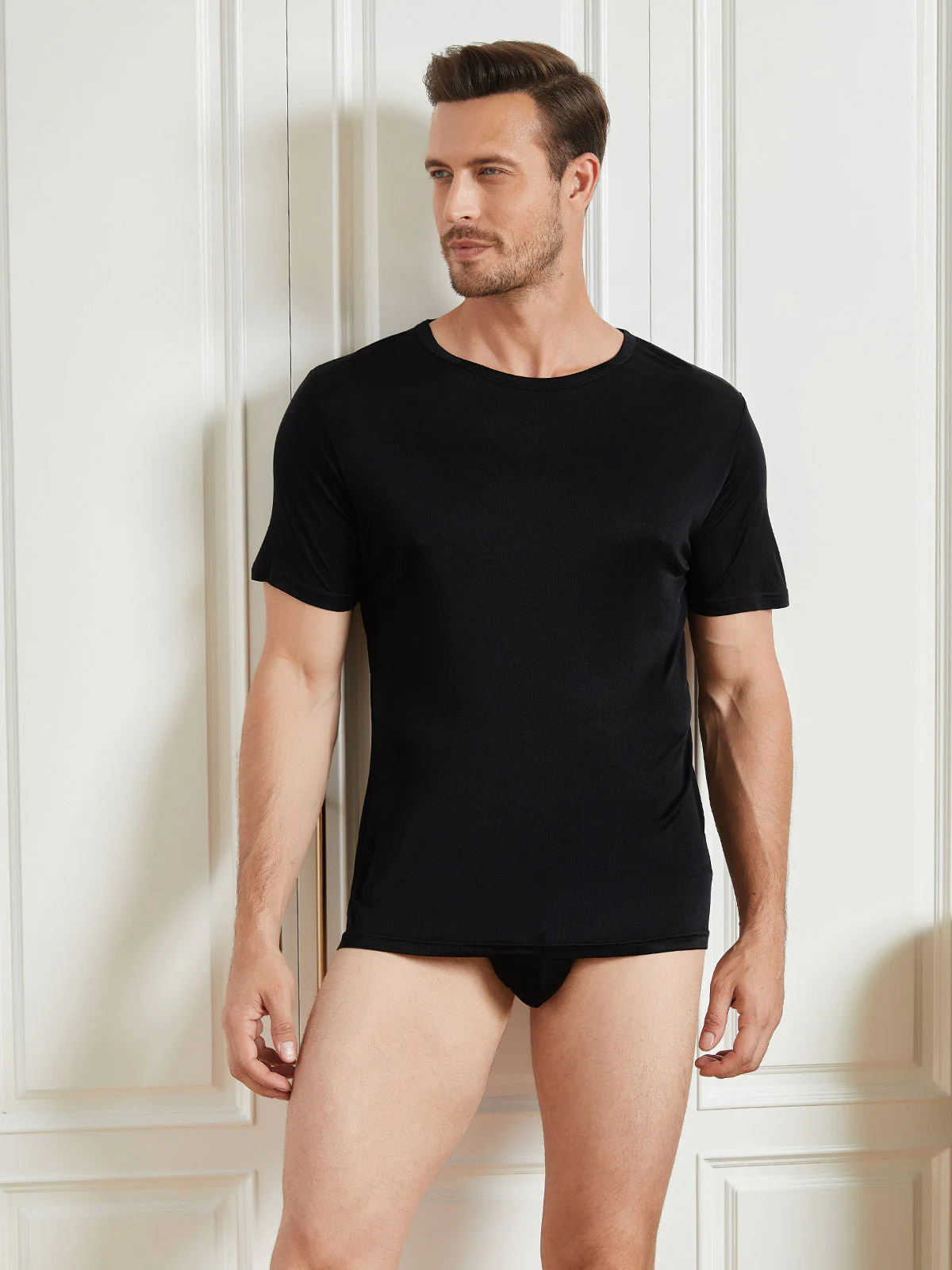 Mens Crew Neck Pure Silk T Shirt - Image 11
