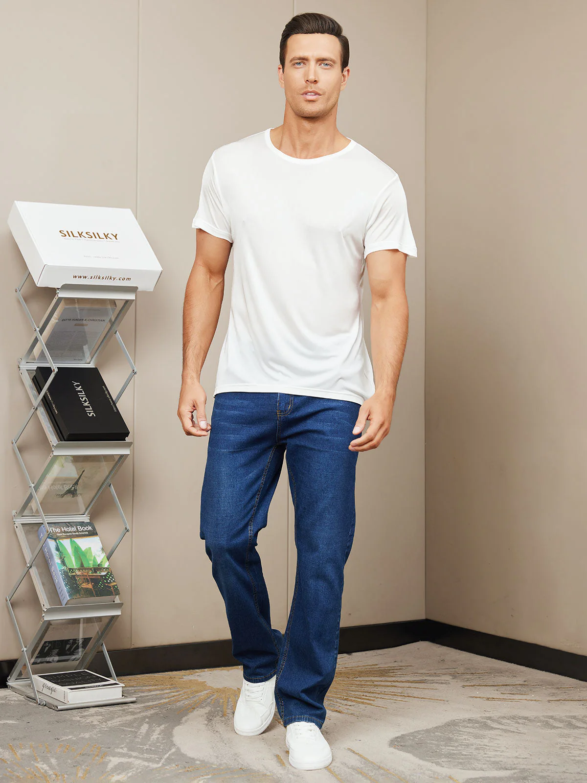 Mens Crew Neck Pure Silk T Shirt - Image 19