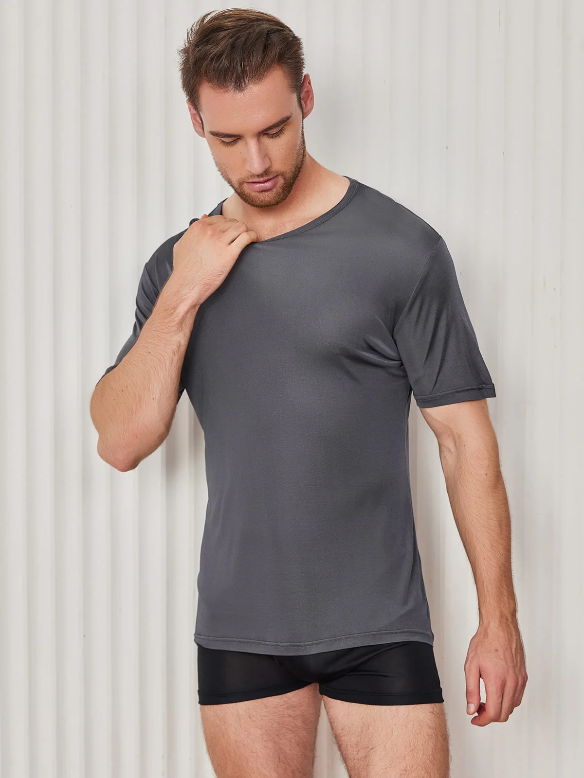 Mens Crew Neck Pure Silk T Shirt - Image 22