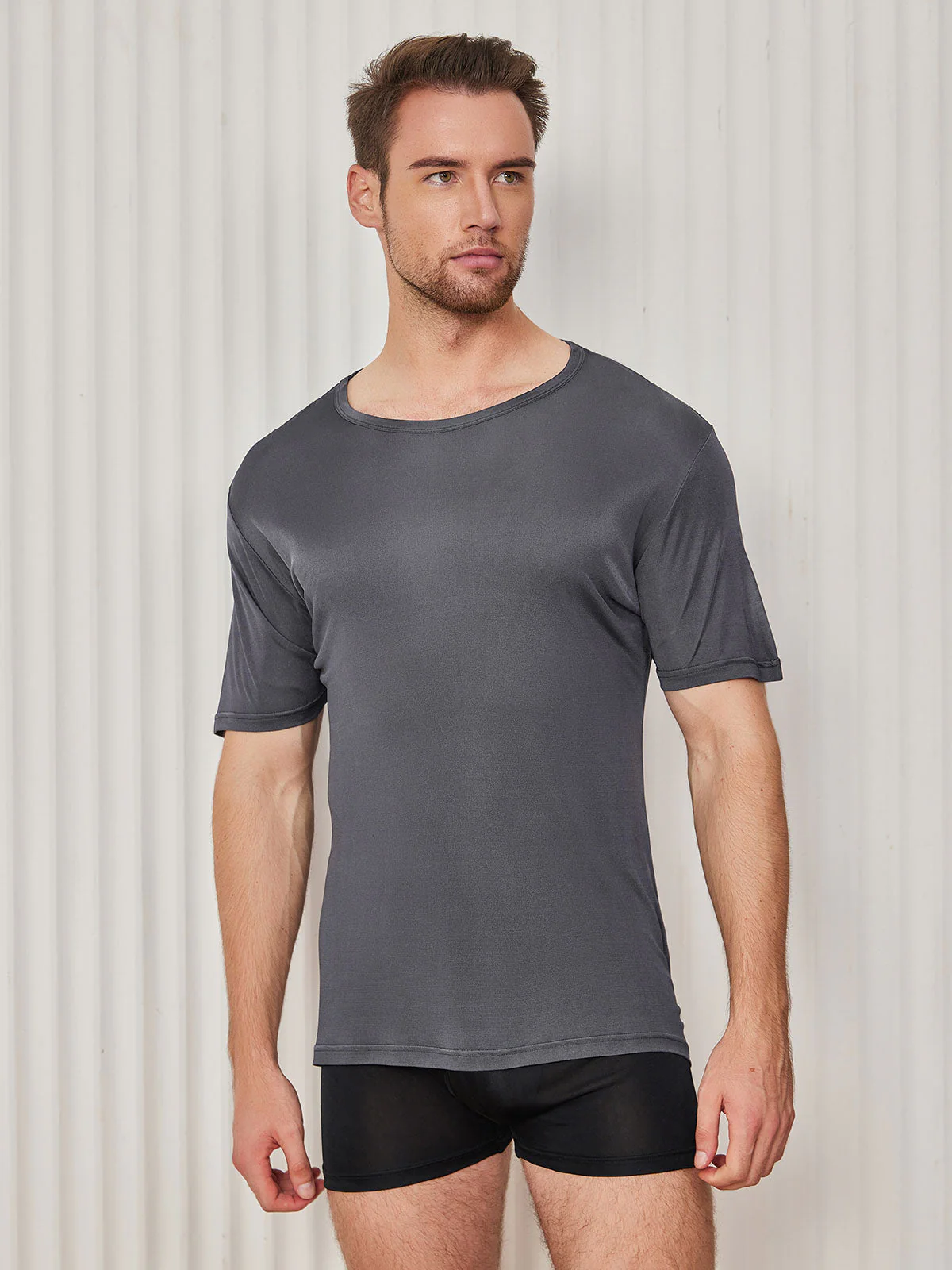 Mens Crew Neck Pure Silk T Shirt - Image 23