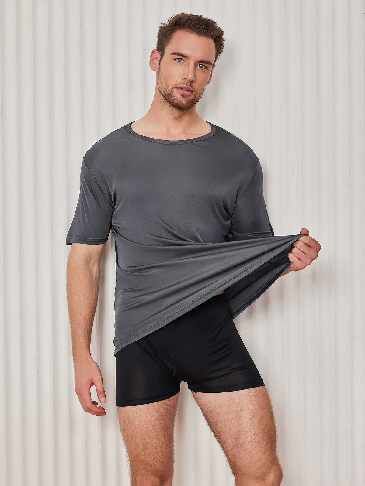 Mens Crew Neck Pure Silk T Shirt - Image 24