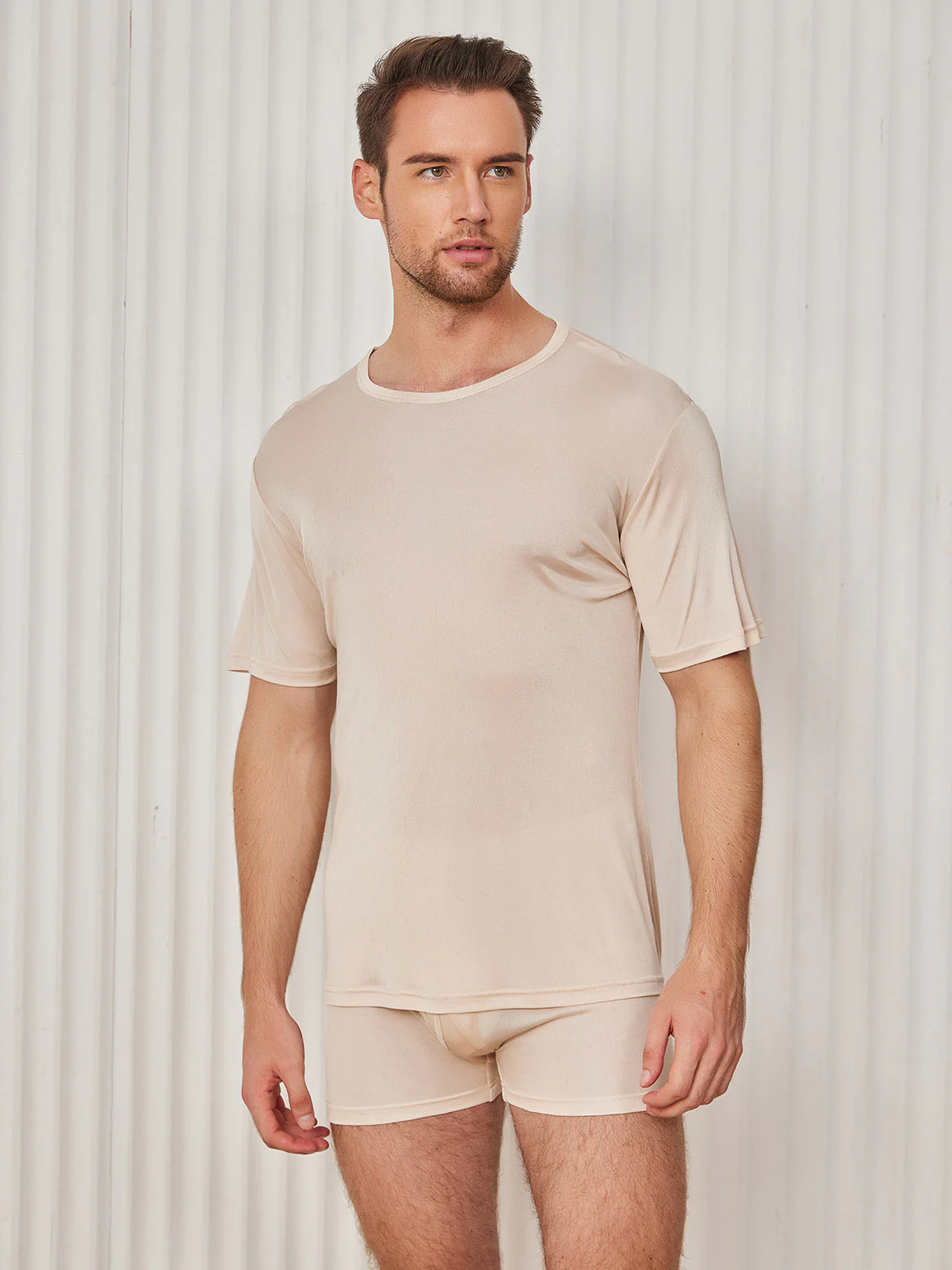 Mens Crew Neck Pure Silk T Shirt - Image 29