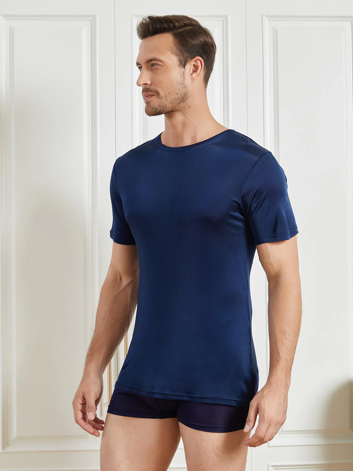 Mens Crew Neck Pure Silk T Shirt - Image 3