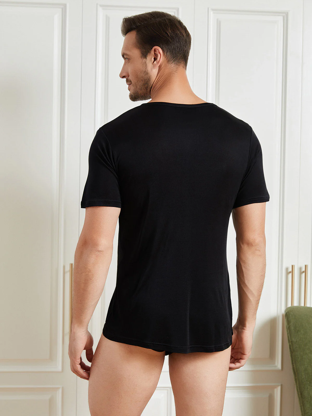 Mens Crew Neck Pure Silk T Shirt - Image 8