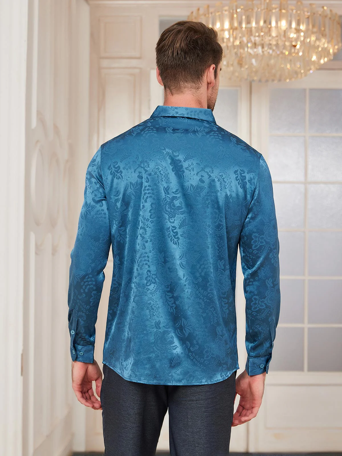 Clearance - Mulberry Silk Jacquard Shirt for Men - Image 7