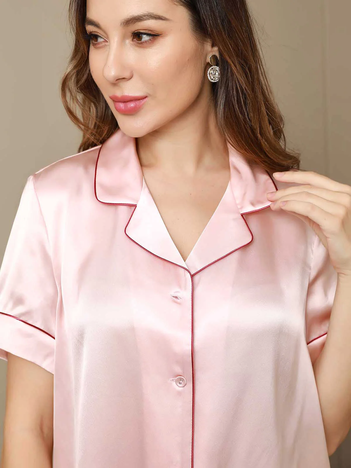 Women's Pure Silk Short Sleeve Pajamas Set - Image 21