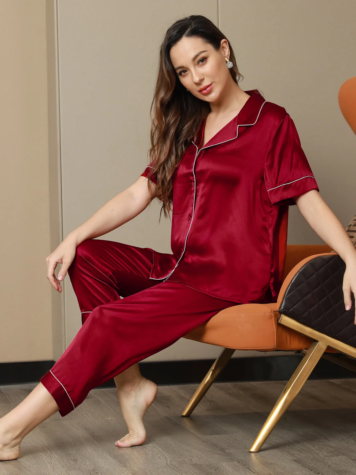 Women's Pure Silk Short Sleeve Pajamas Set - Image 24