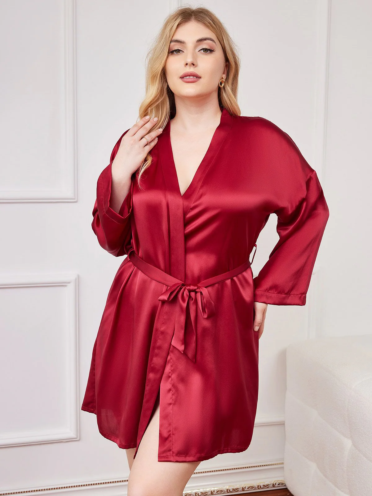 Clearance(US Warehouse) - Plus Size Glossy Pure Silk Kimono Robe For Women - Image 4