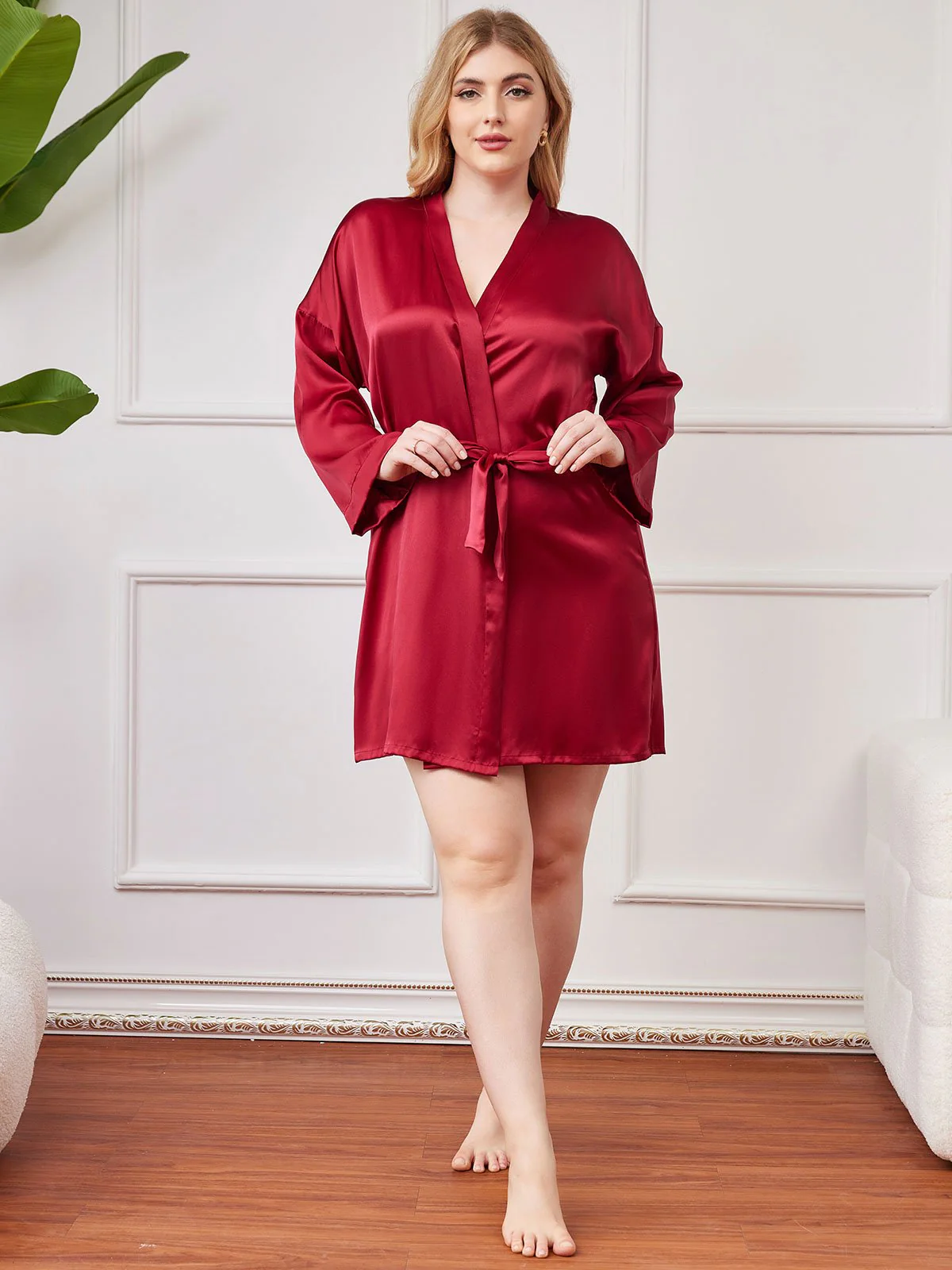 Clearance(US Warehouse) - Plus Size Glossy Pure Silk Kimono Robe For Women - Image 6