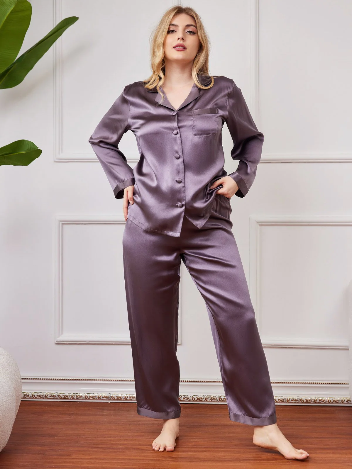 Clearance - Plus Size Pure Silk Button-Up Women’s Pajamas - Image 16