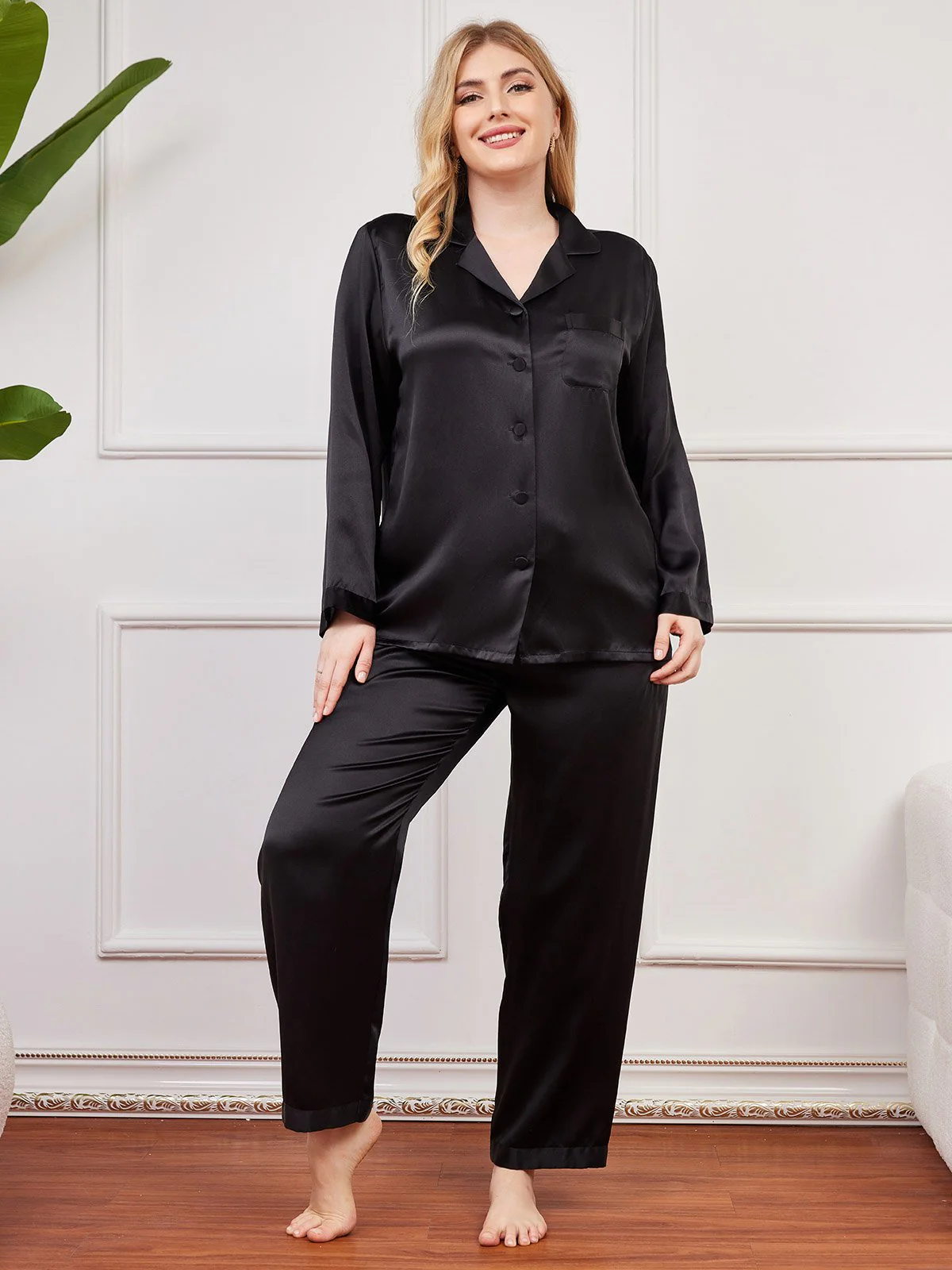 Clearance - Plus Size Pure Silk Button-Up Women’s Pajamas - Image 7