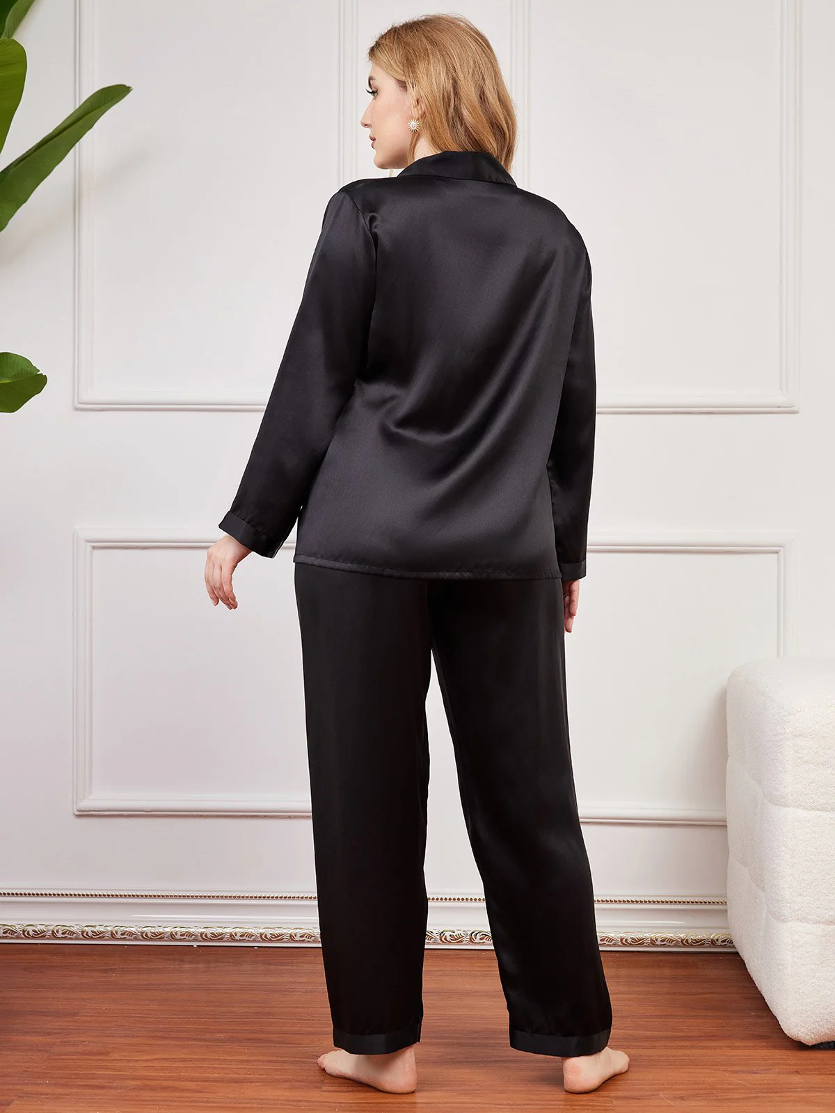 Clearance - Plus Size Pure Silk Button-Up Women’s Pajamas - Image 8