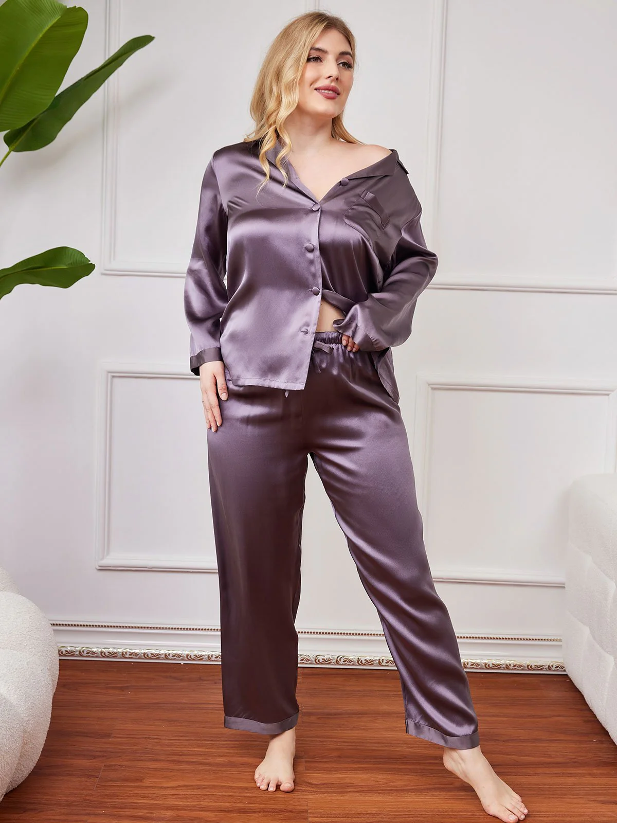 Clearance(US Warehouse) - Plus Size Pure Silk Button-Up Women’s Pajamas - Image 8