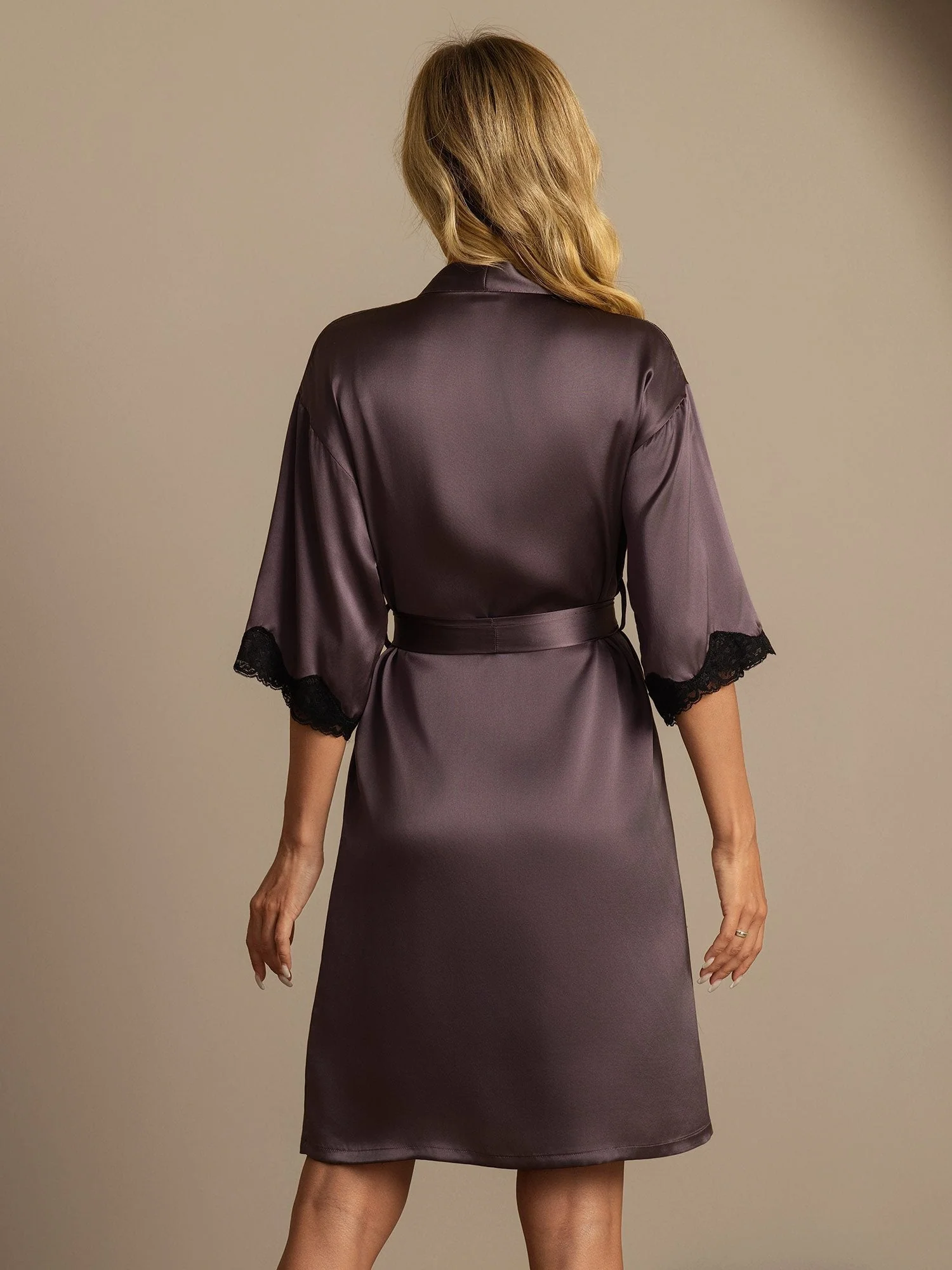 Pure Silk Basic Women's Robe with Lace Design - Image 14