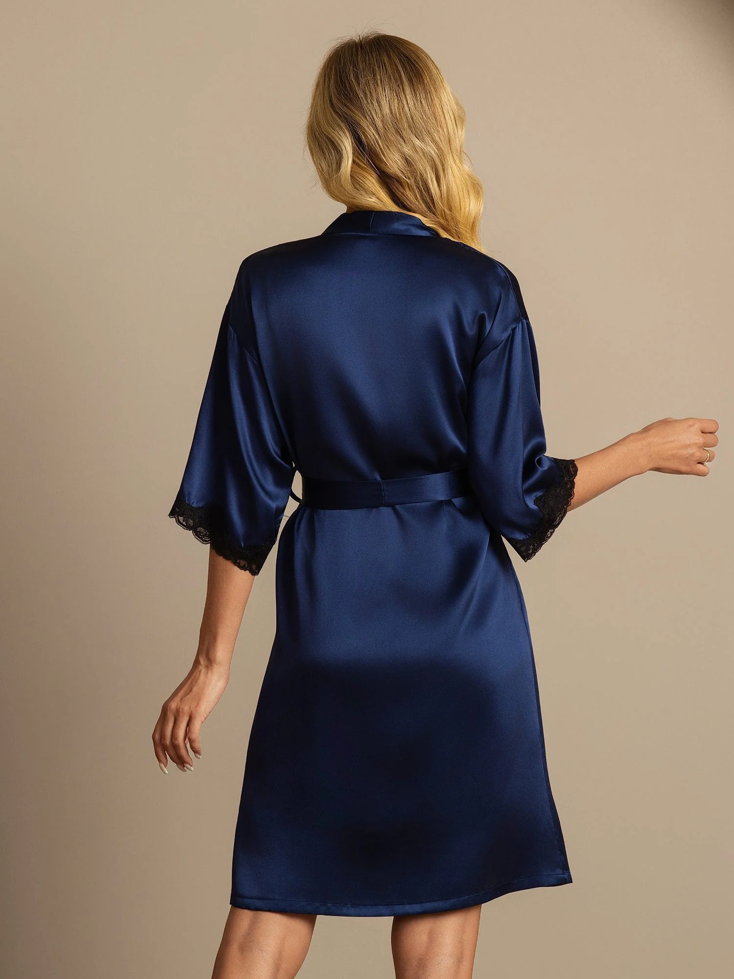 Pure Silk Basic Women's Robe with Lace Design - Image 9