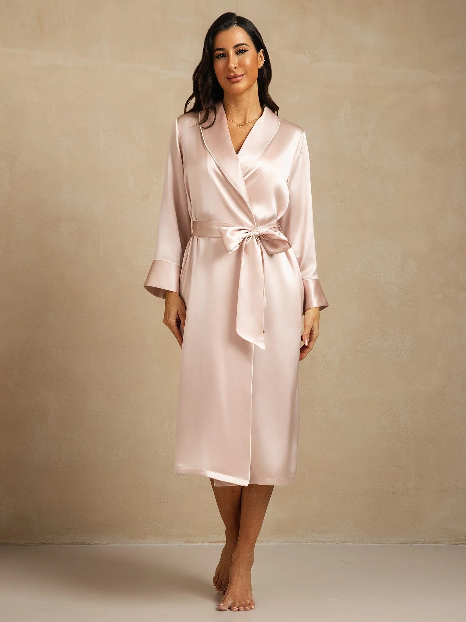 Pure Silk Belted Women's Long Lapel Robe with Pocket Design - Image 12