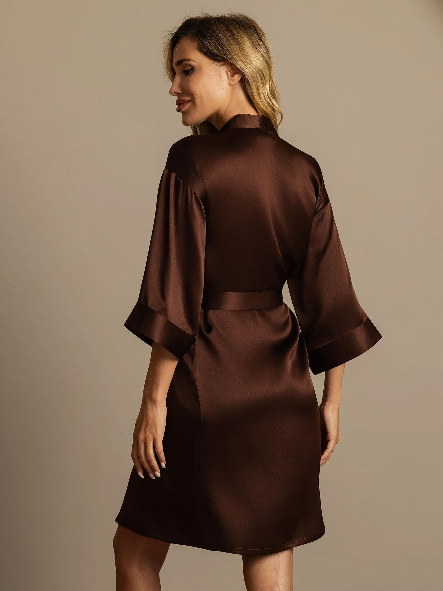 Pure Silk 3/4 Sleeve Women's Kimono Wrap Robe - Image 14