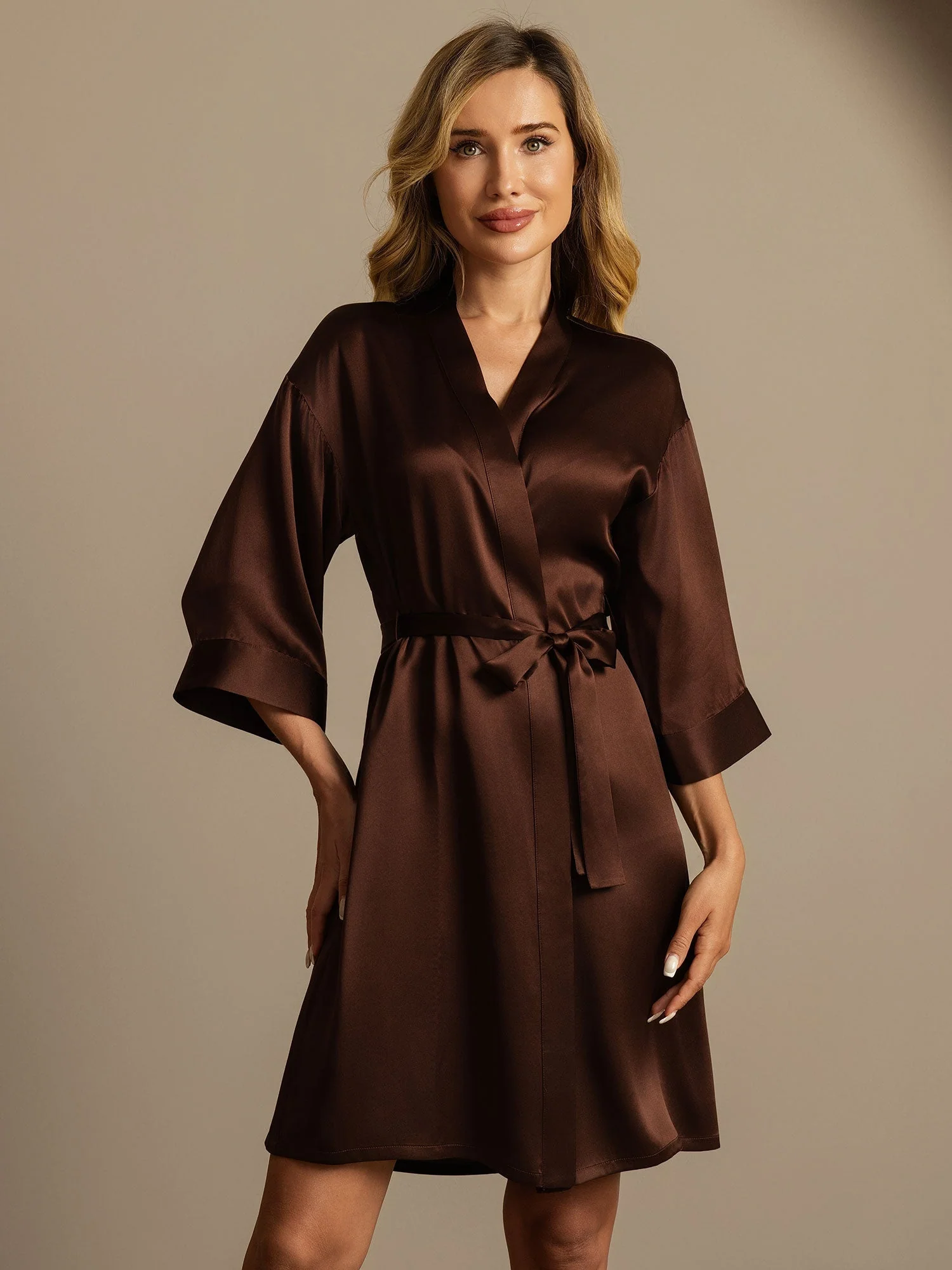 Pure Silk 3/4 Sleeve Women's Kimono Wrap Robe - Image 17