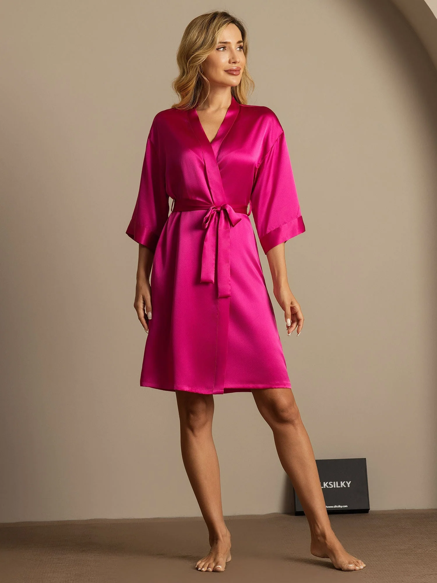 Pure Silk 3/4 Sleeve Women's Kimono Wrap Robe - Image 37