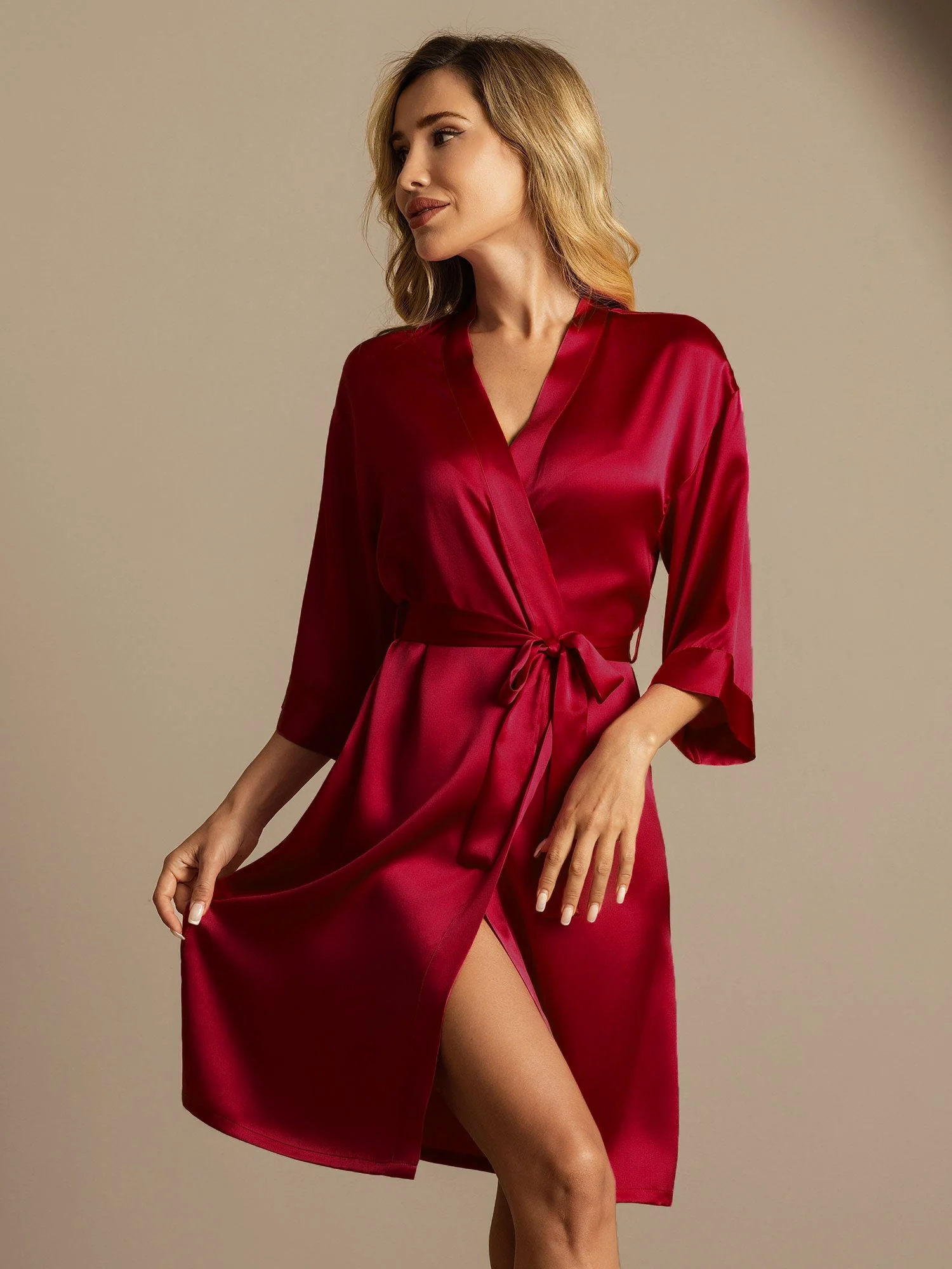 Pure Silk 3/4 Sleeve Women's Kimono Wrap Robe - Image 59