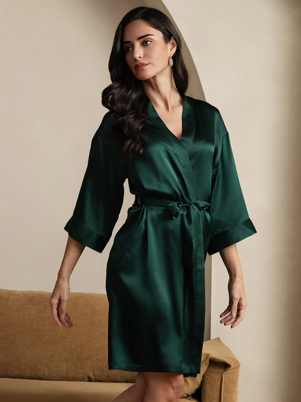 Pure Silk 3/4 Sleeve Women's Kimono Wrap Robe - Image 6