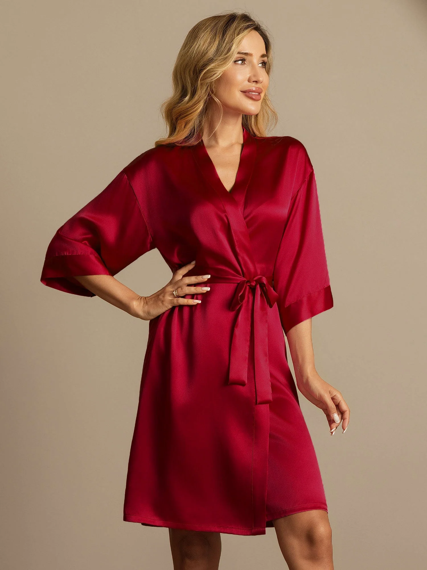 Pure Silk 3/4 Sleeve Women's Kimono Wrap Robe - Image 61
