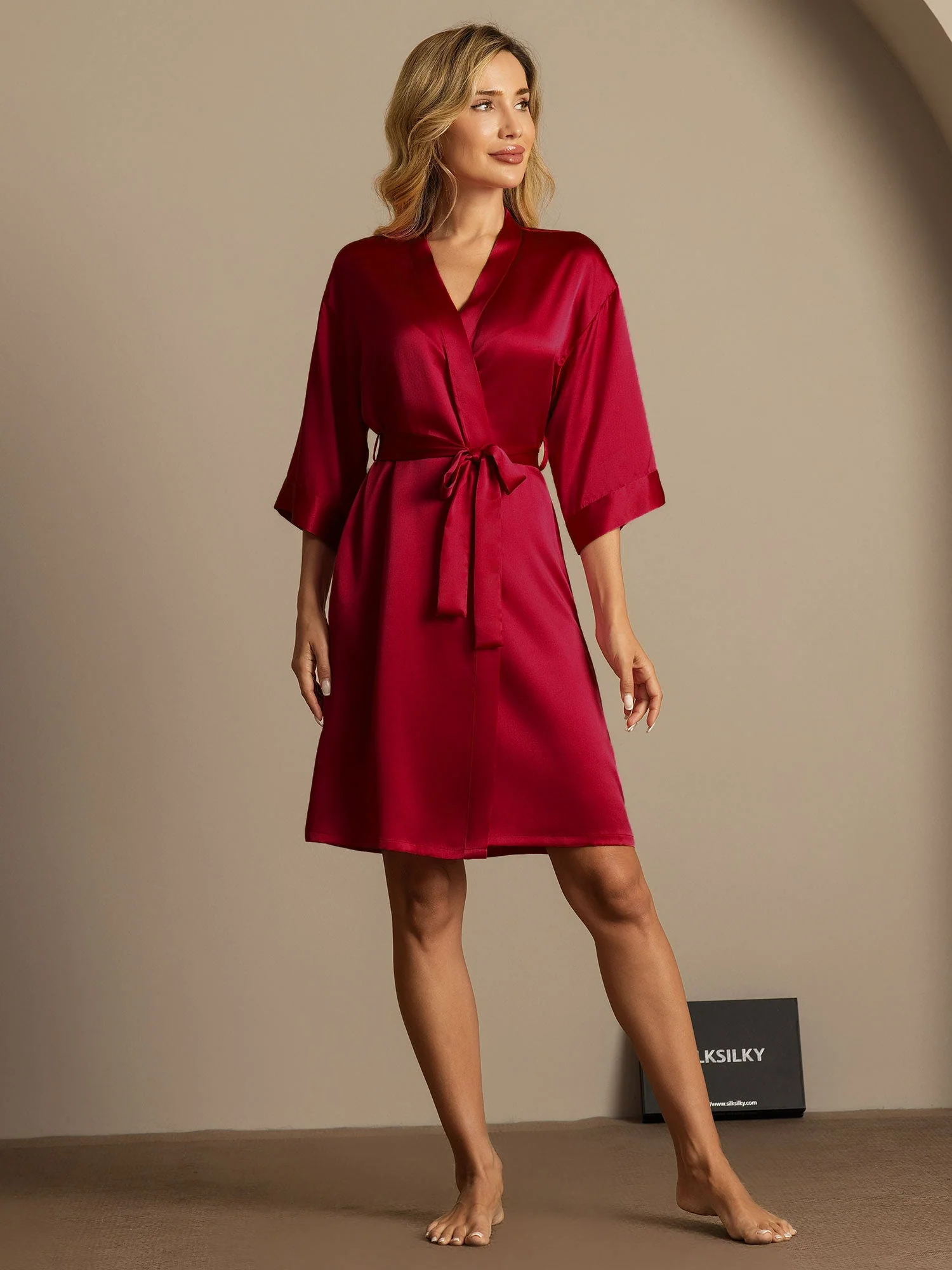 Pure Silk 3/4 Sleeve Women's Kimono Wrap Robe - Image 62