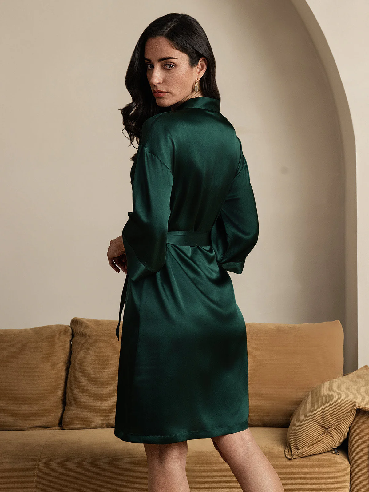 Pure Silk 3/4 Sleeve Women's Kimono Wrap Robe - Image 7