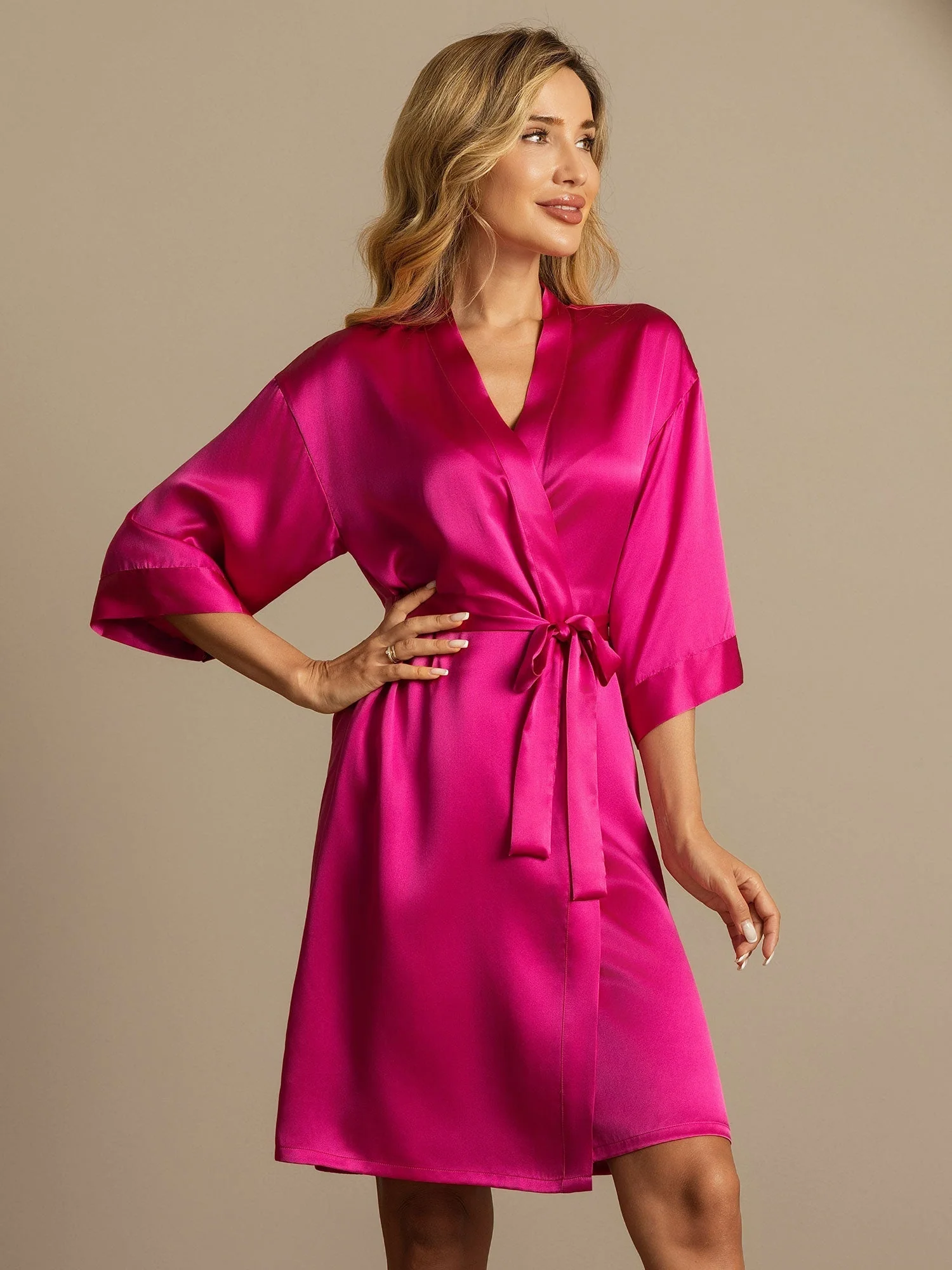 Clearance - Pure Silk 3/4 Sleeve Women's Kimono Wrap Robe - Image 14