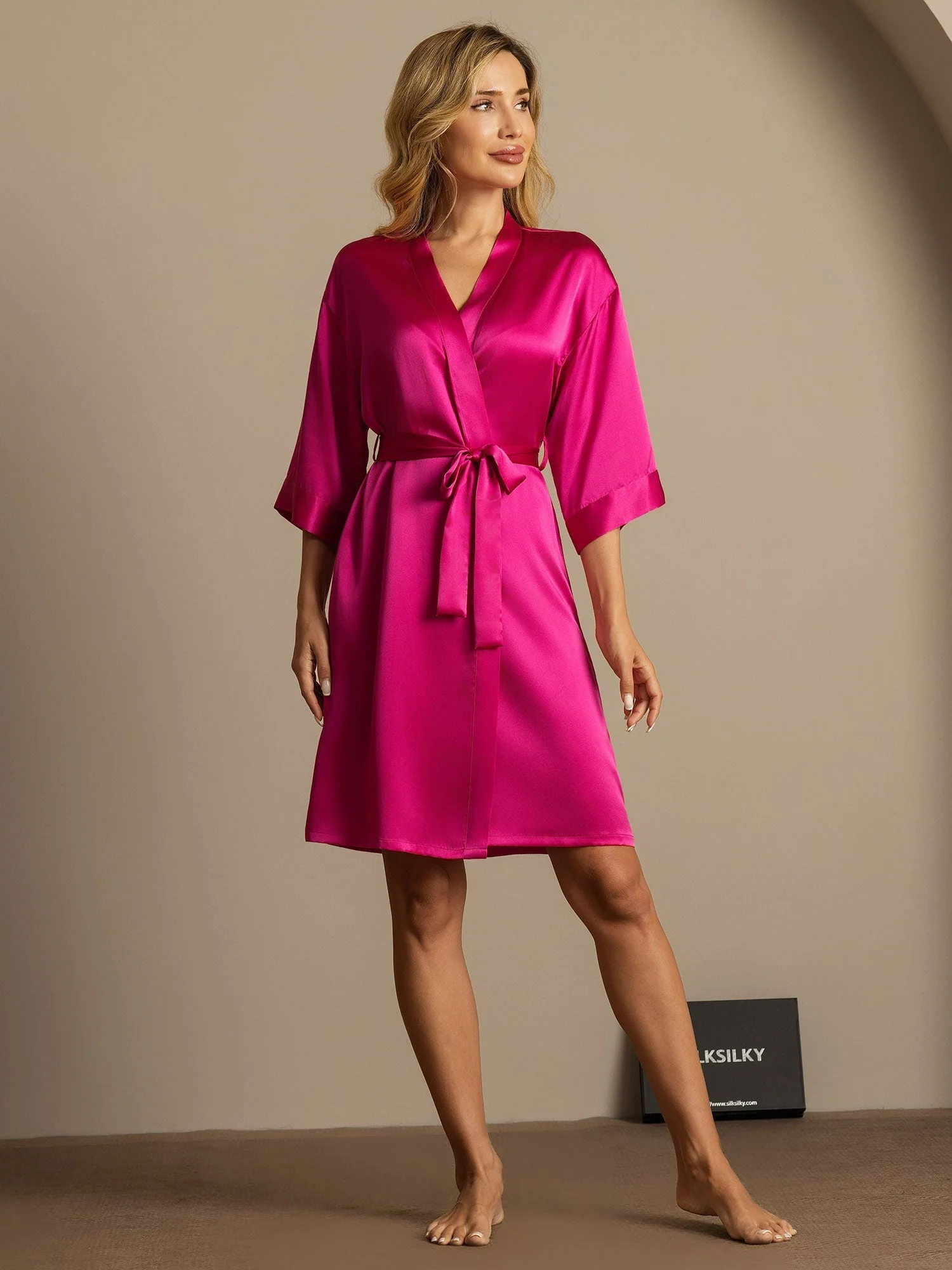 Clearance - Pure Silk 3/4 Sleeve Women's Kimono Wrap Robe - Image 17